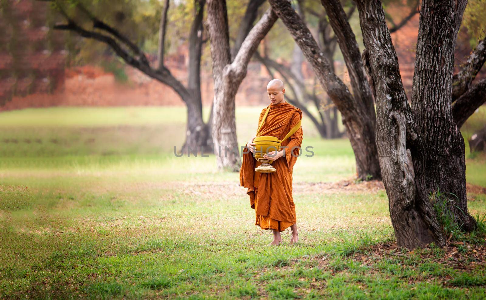 Buddhist monks at Wat Mahathat temple, Sukhothai by chuanchai