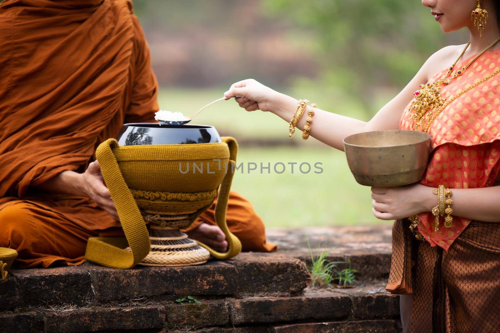 Buddhist monks at Wat Mahathat temple, Sukhothai