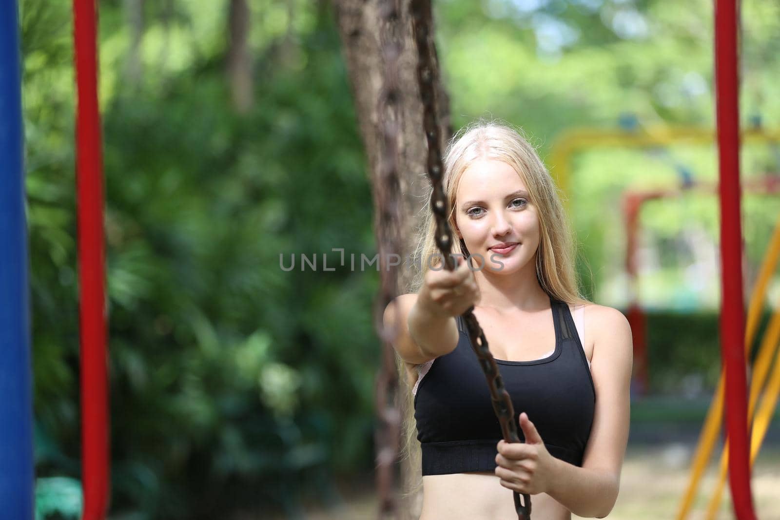 beautiful young woman doing sports and excercise.  by chuanchai