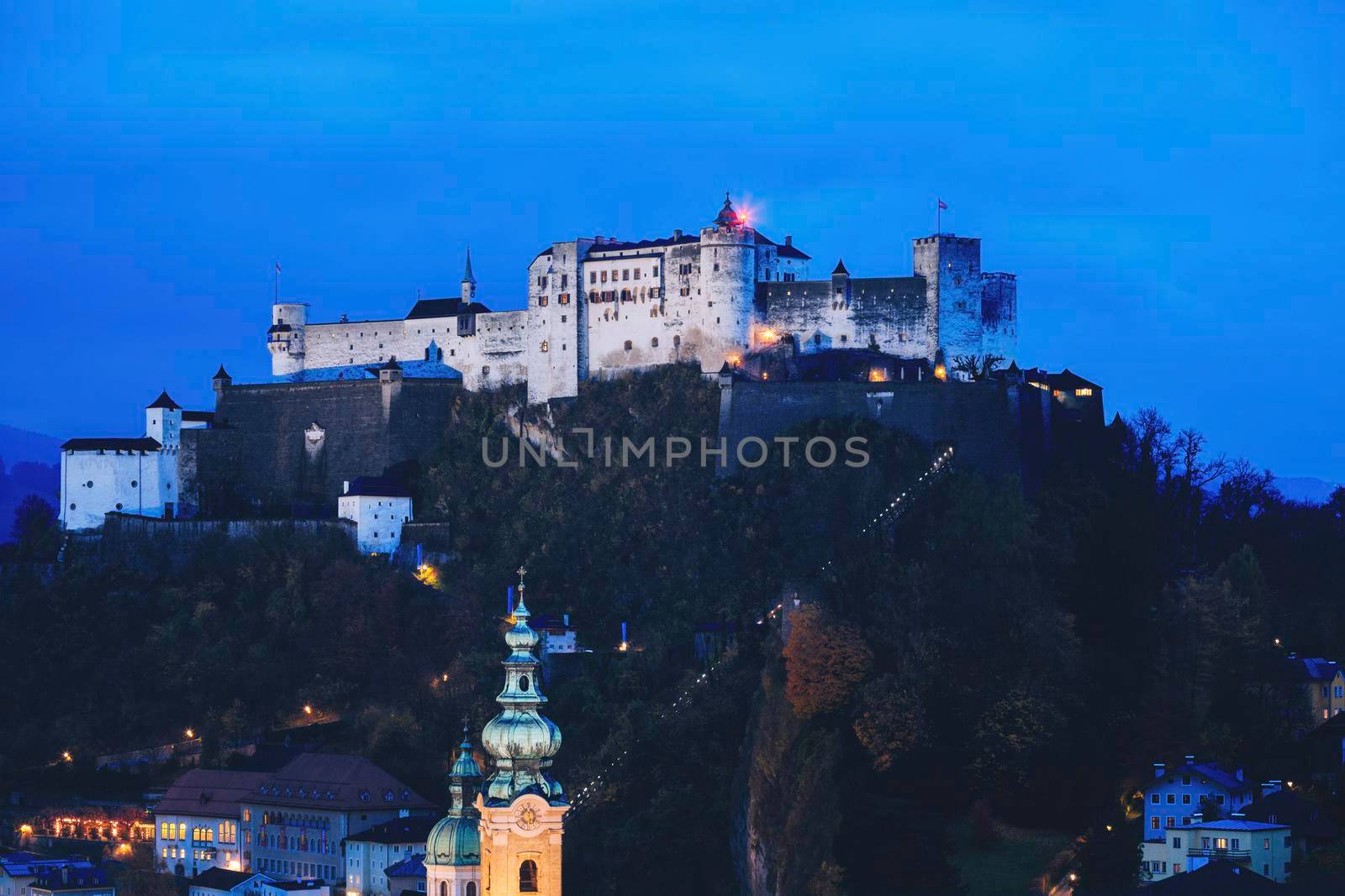 Architecture of Salzburg - the castle at evening. Salzburg, Austria.