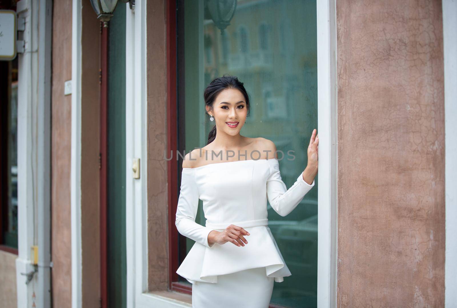Portrait of real women with fashion hairstyle white cloth standing on street, Young millennial hipster stylish diverse women, real women, empowerment women for women's day concept
