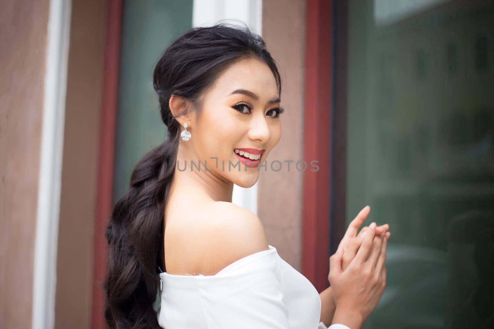 Portrait of real women with fashion hairstyle white cloth standing on street, Young millennial hipster stylish diverse women, real women, empowerment women for women's day concept