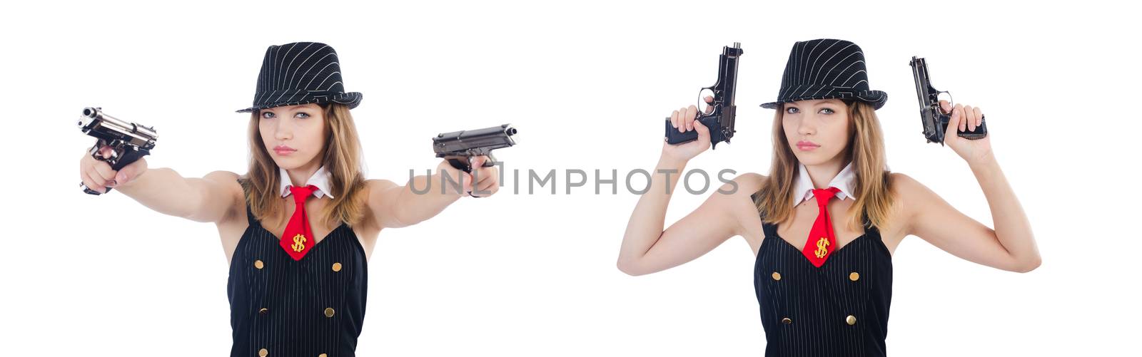 Woman gangster isolated on white