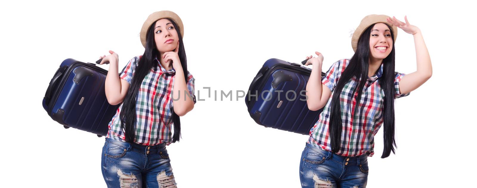 Woman with suitacases preparing for summer vacation