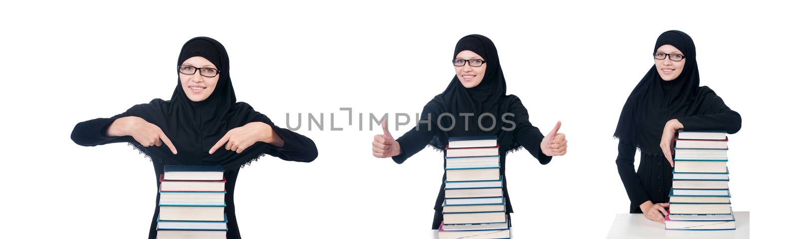 Young muslim female student with books