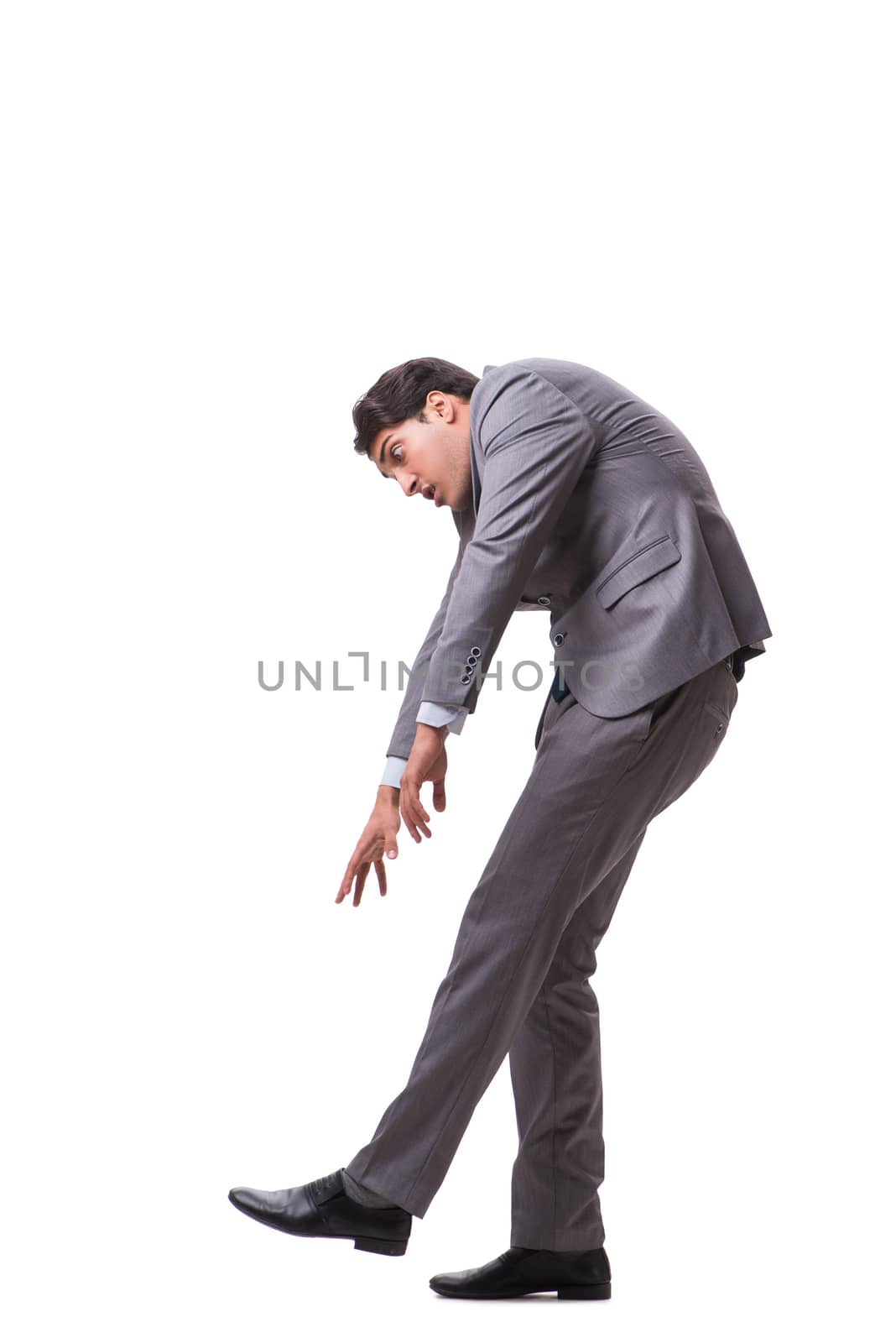 Young puppet businessman isolated on white background
