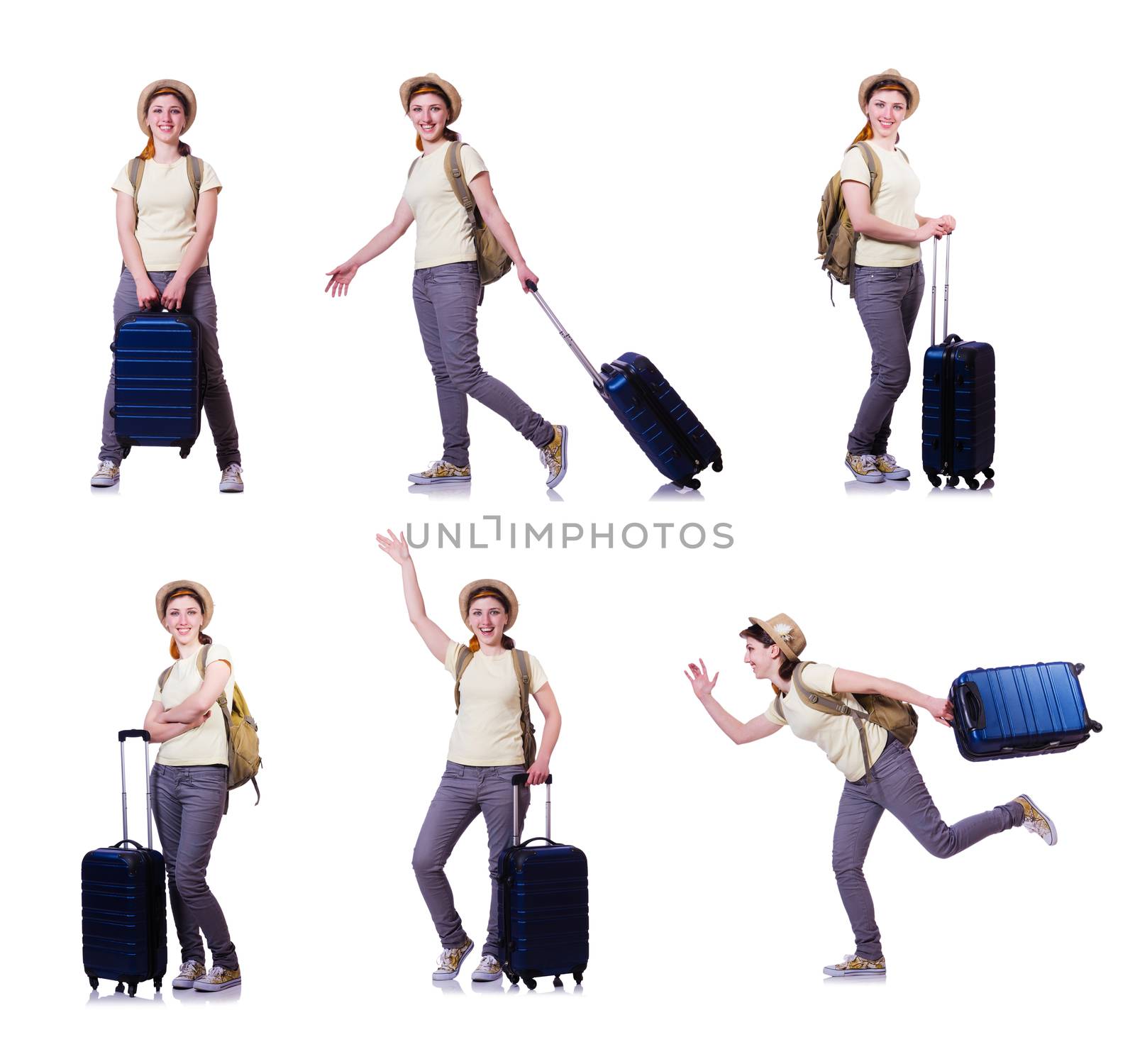 Woman with suitacases preparing for summer vacation by Elnur