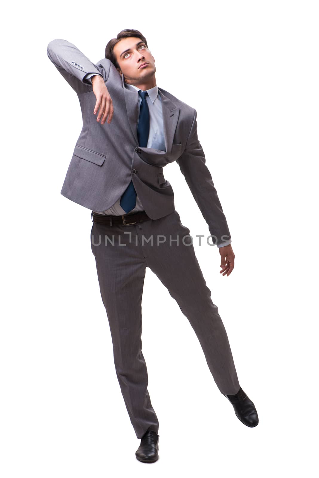 Young puppet businessman isolated on white background