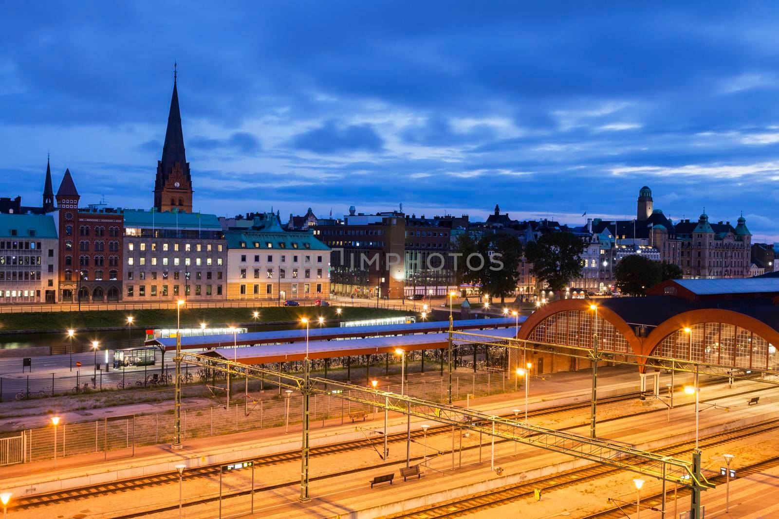 Panorama of Malmo with Central Station. Malmo, Scania, Sweden.