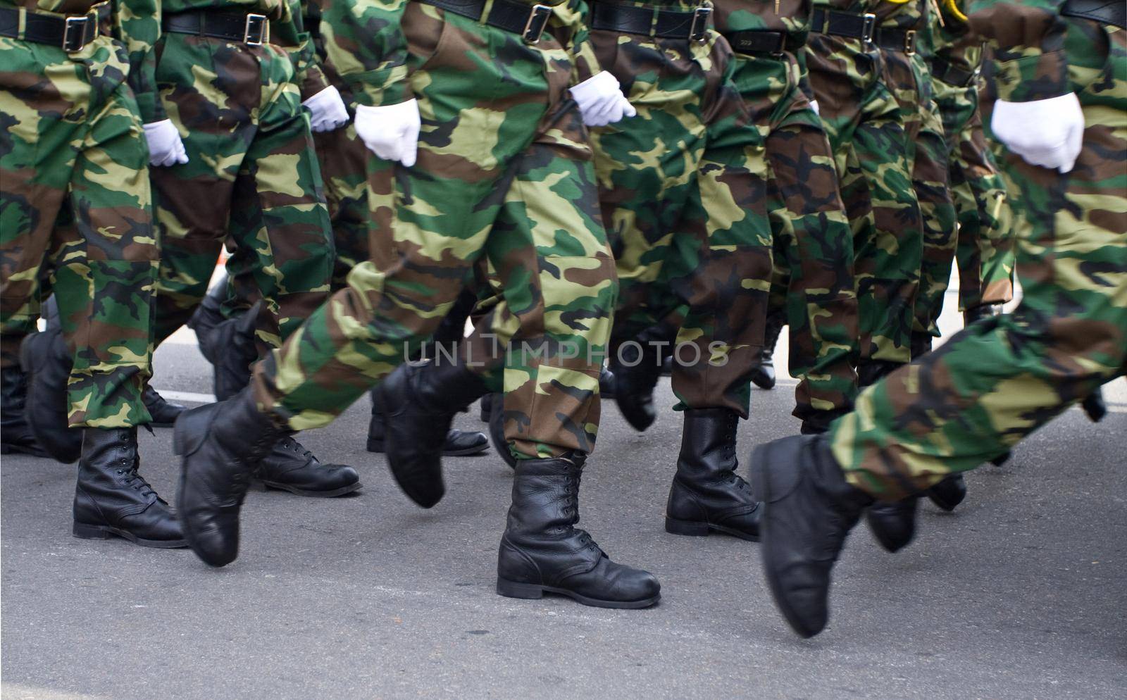 Soldiers march in formation 