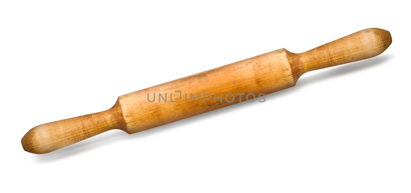 Wooden rolling pin on white background