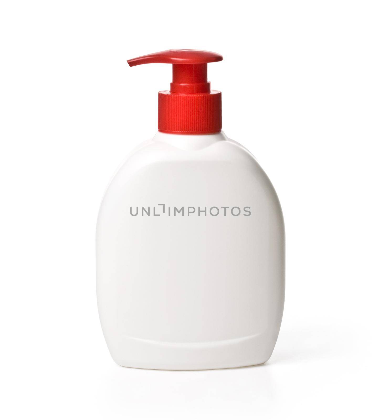 close up of a white bottle on white background with clipping path