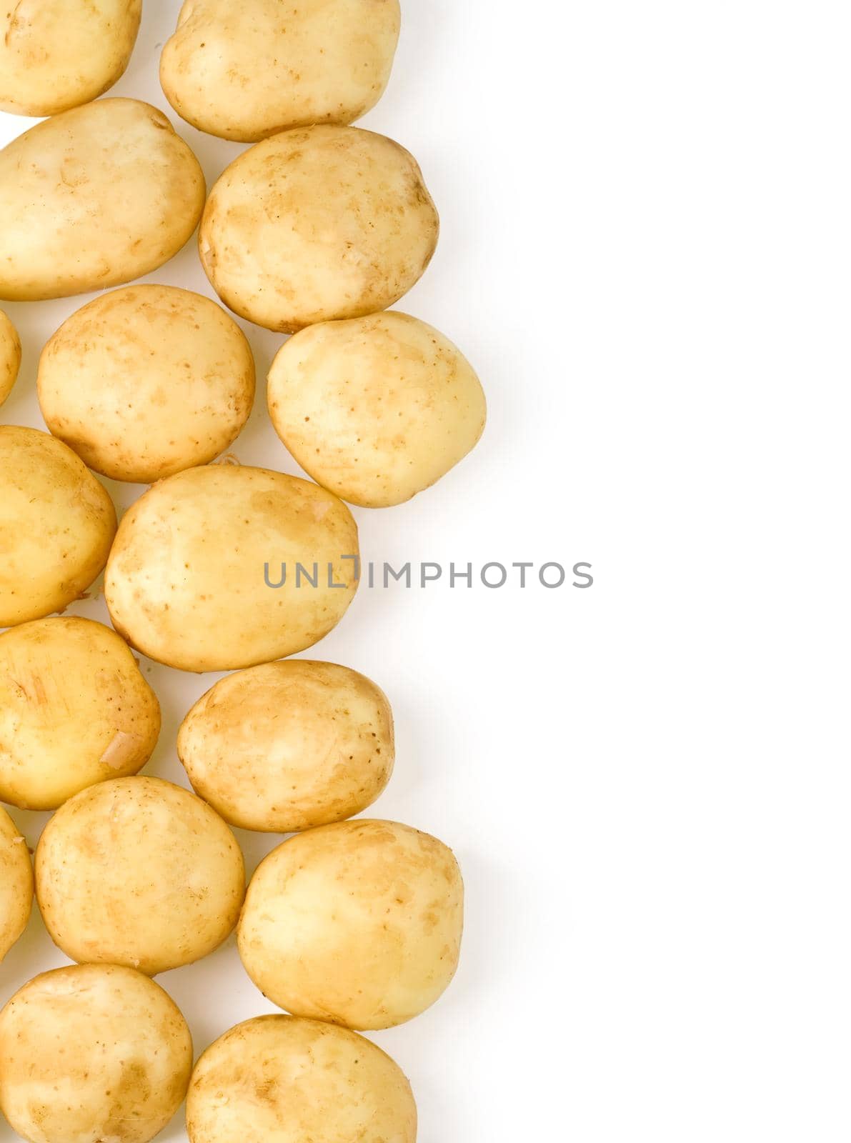 new potatoes top view, with clipping path and copy space