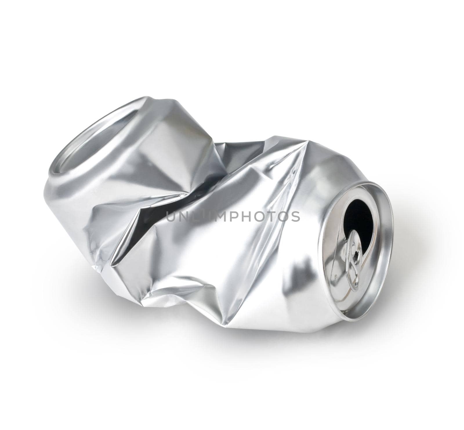 crumpled empty can isolated on white with clipping path