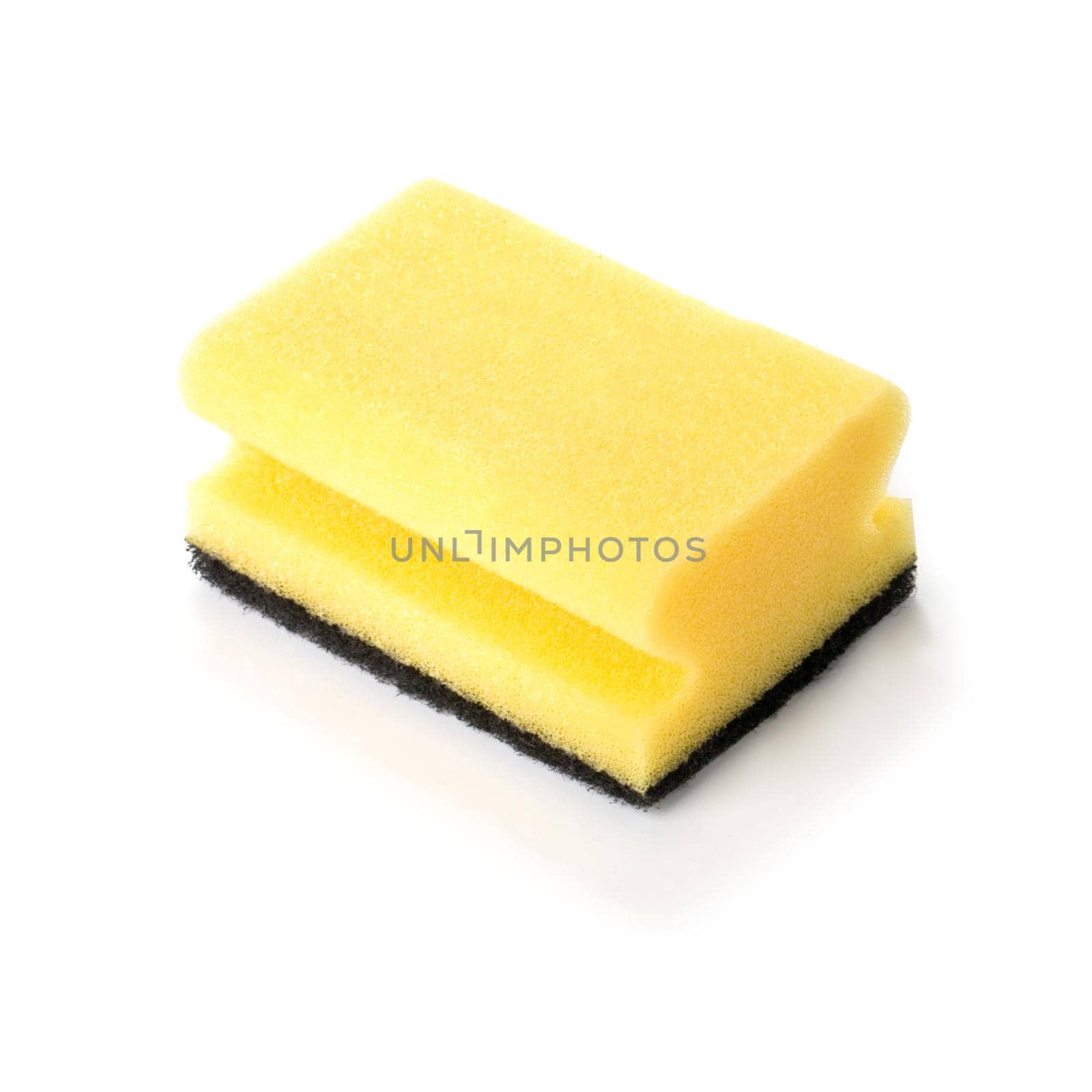 yellow household sponge on a white background