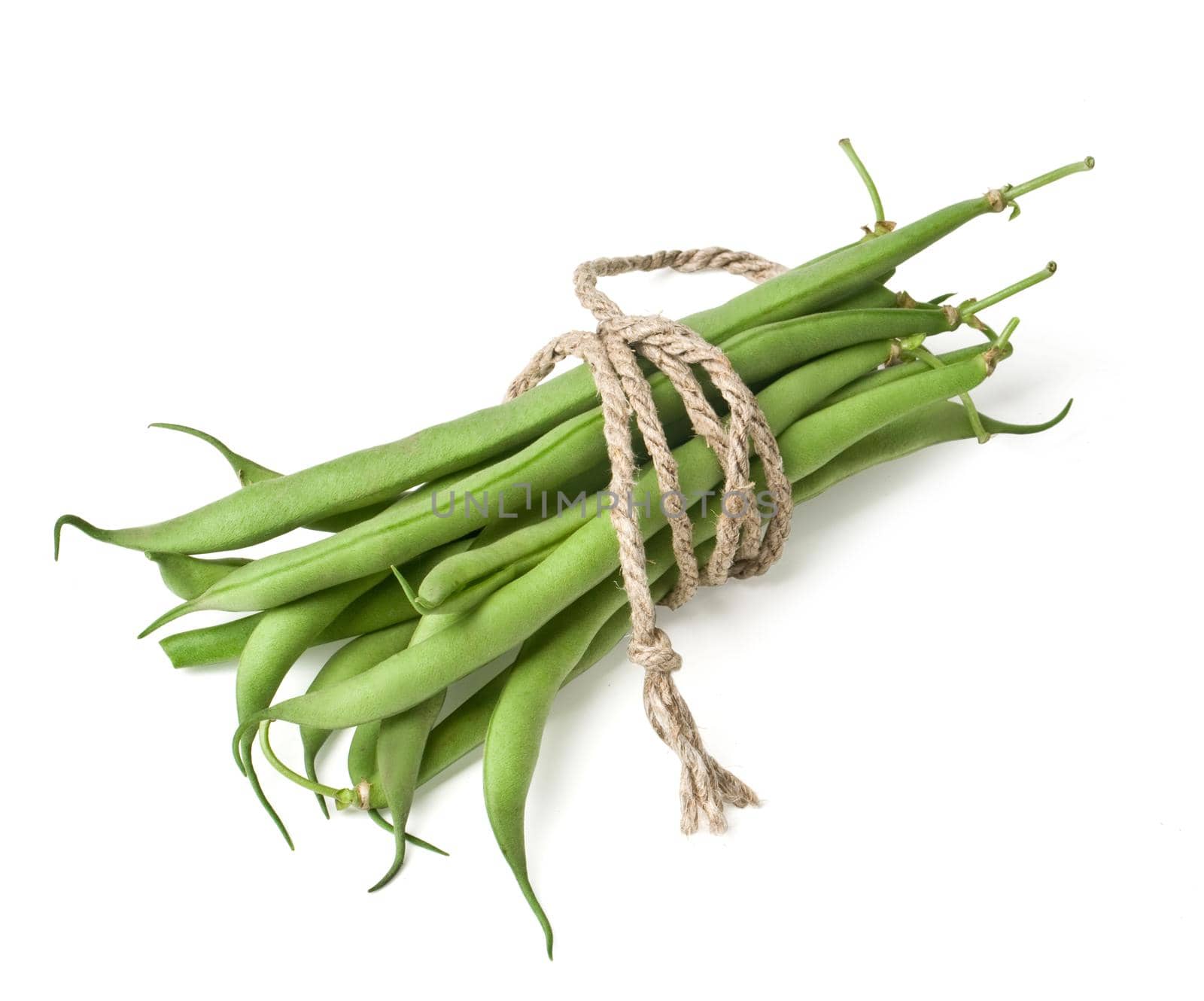 A bunch of fresh green beans isolated on white background