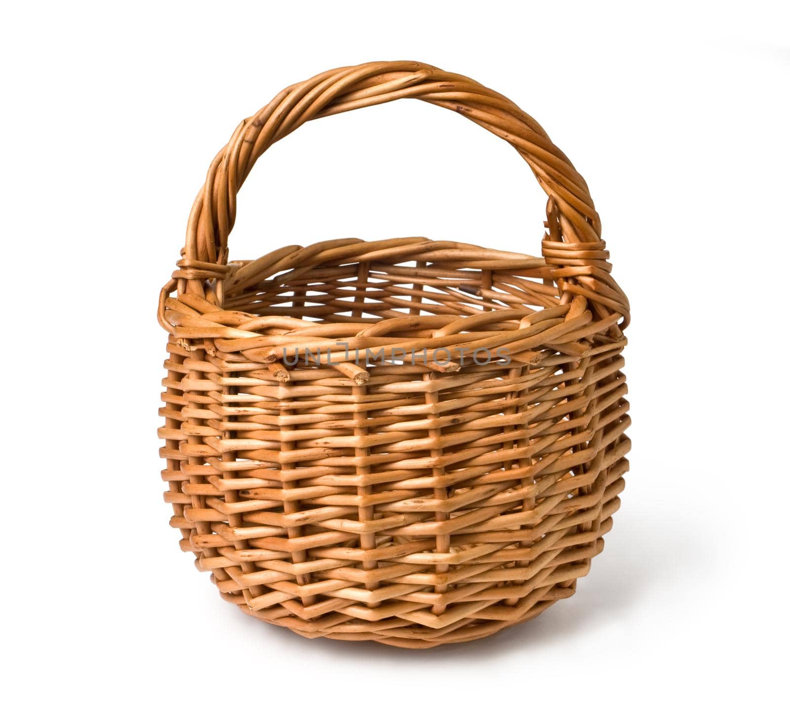 Empty wicker basket isolated on white with clipping path