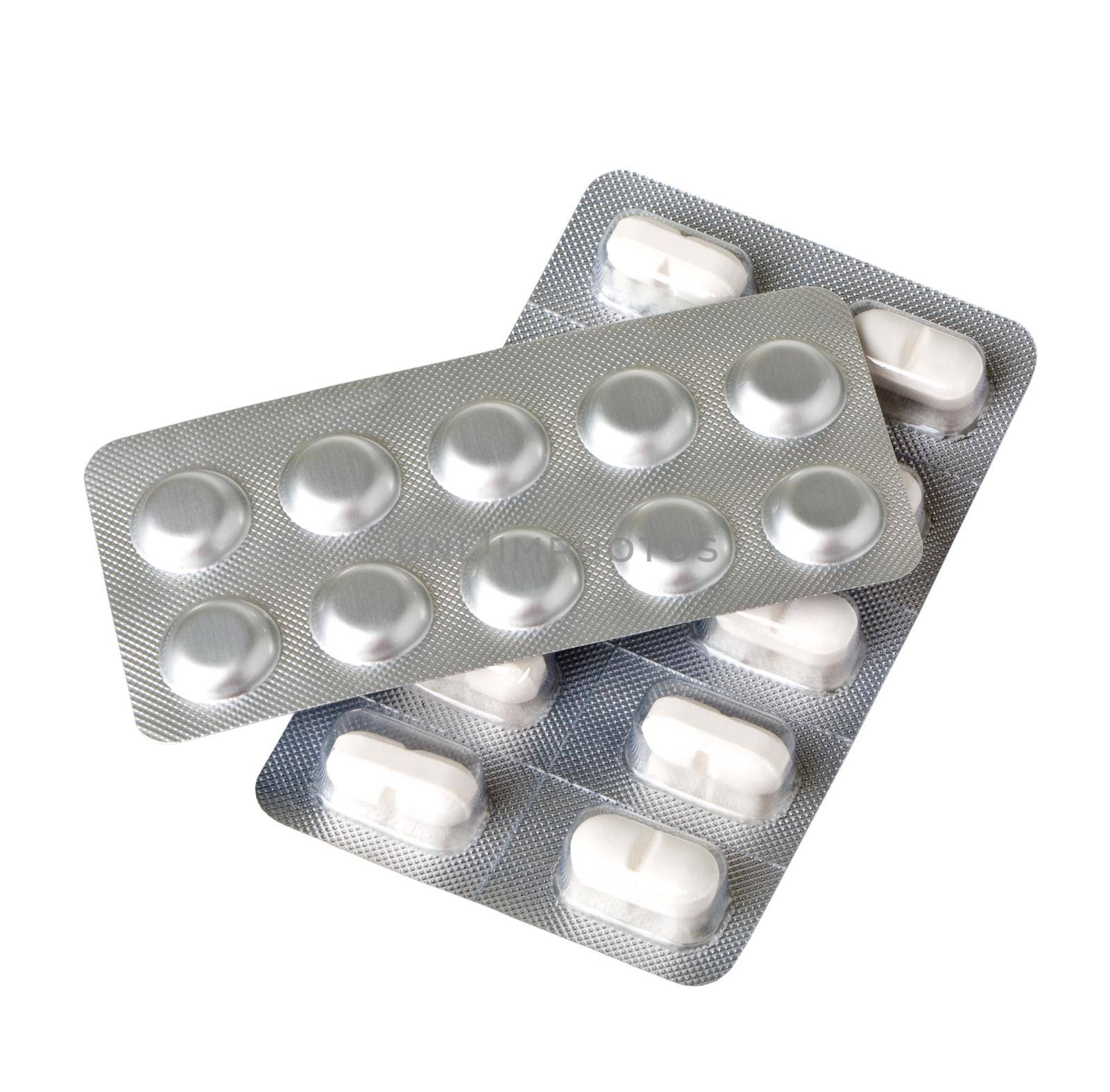 pills in blister packs isolated  on the white background