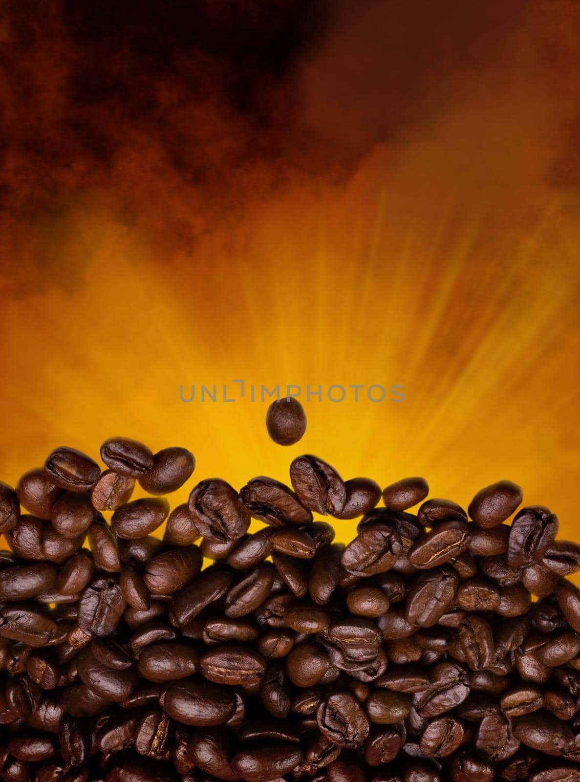 roasted coffee beans on a hot background