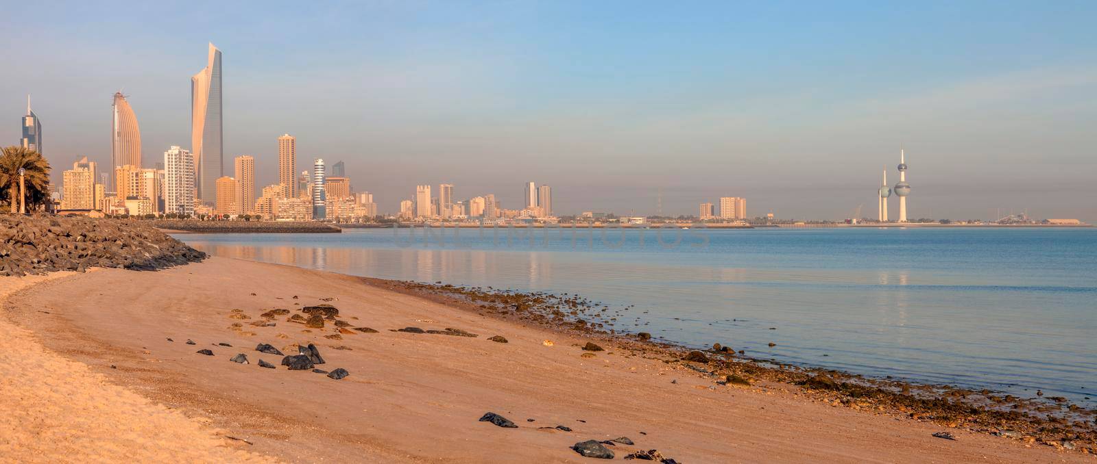 Panorama of Kuwait City from the beach by benkrut