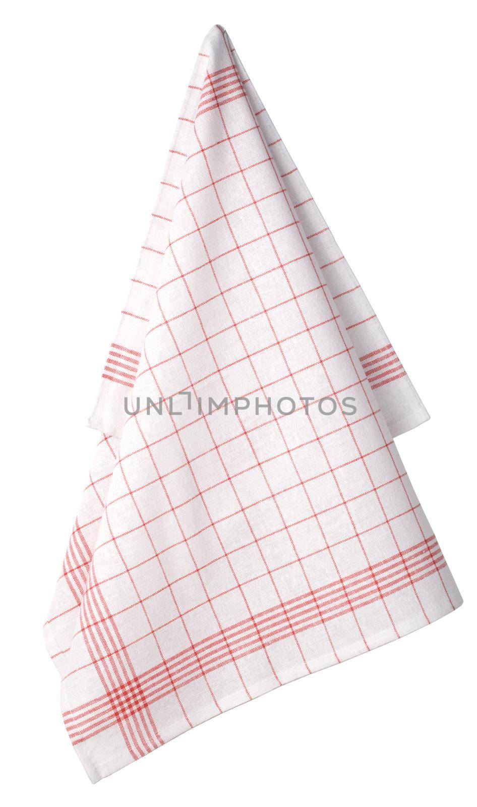 Kitchen towel hanging isolated on white background
