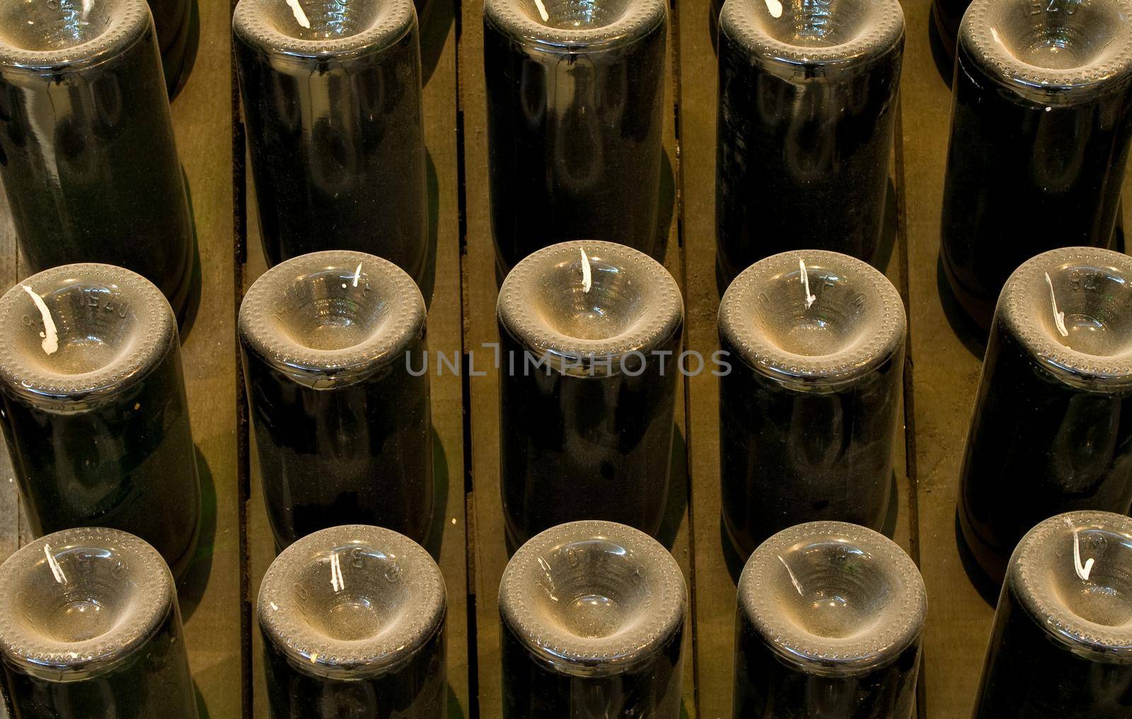 aging champagne bottles in the cellars of the winery