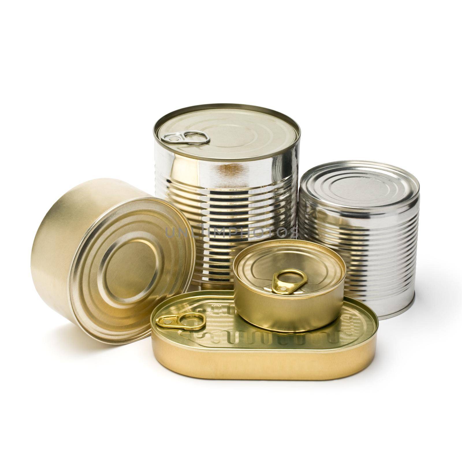 metal cans on a white background. paths stored