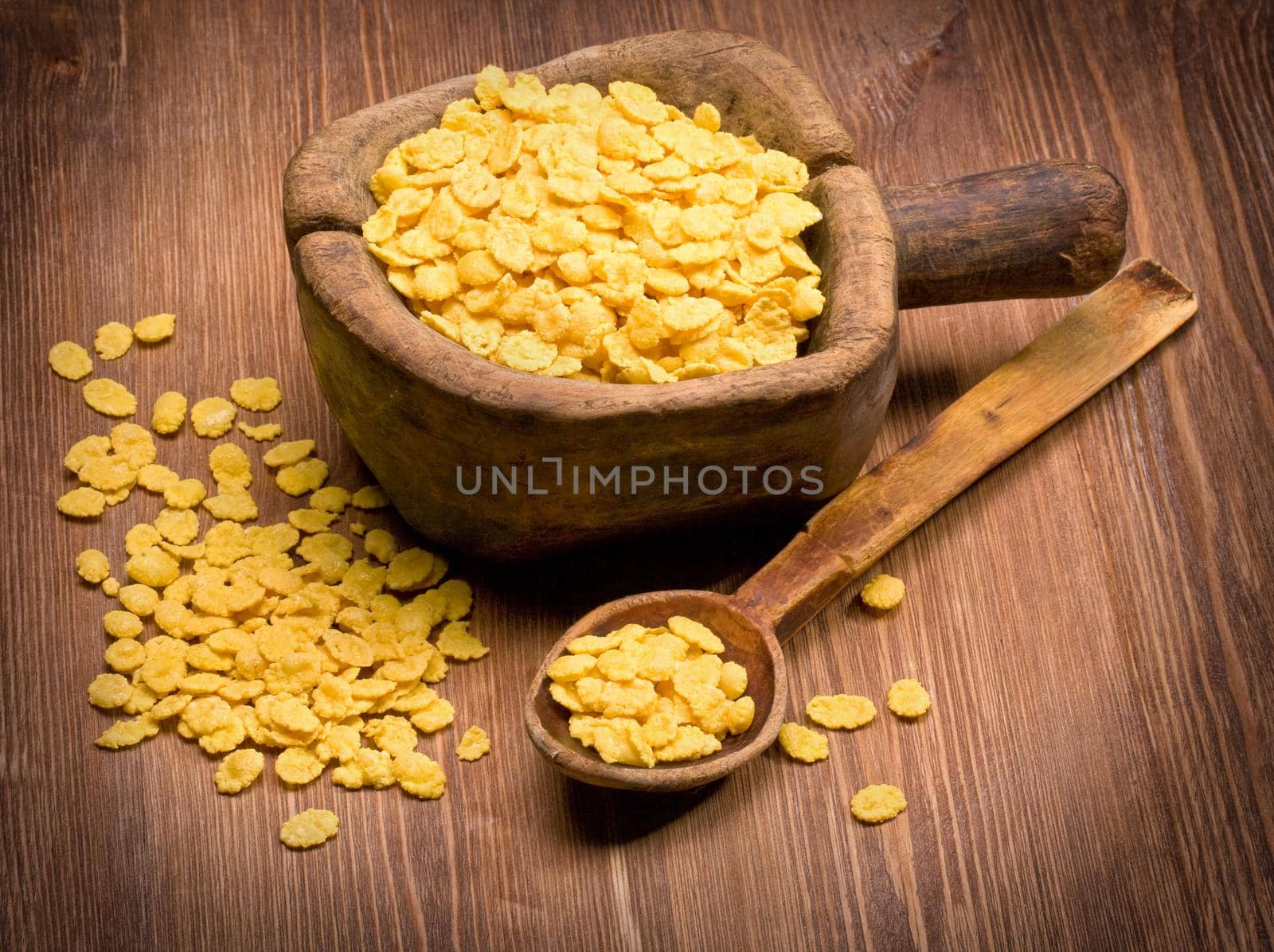 corn flakes bowl on wooden table