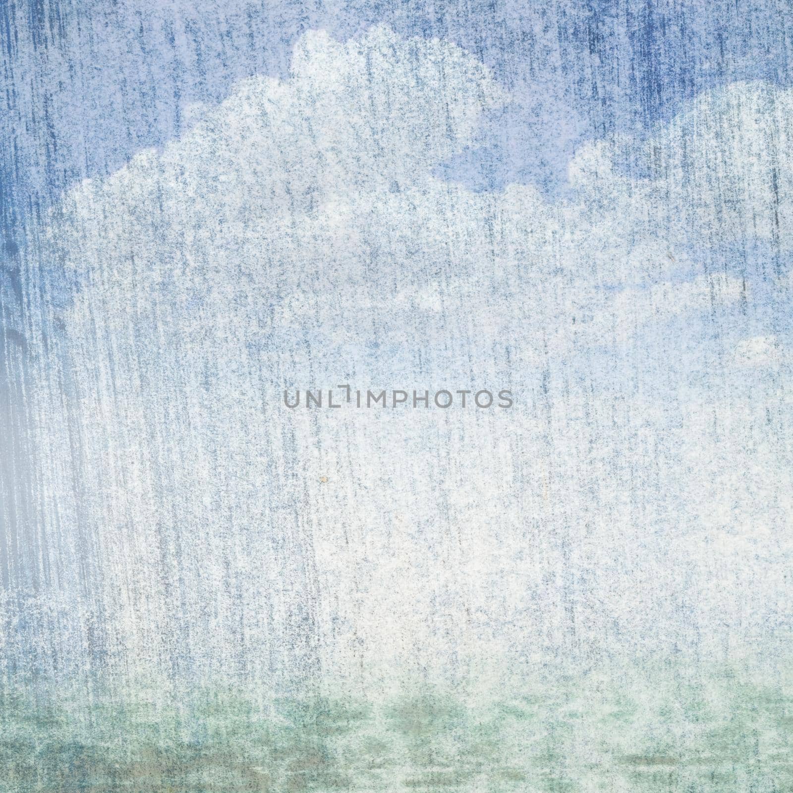 Fog and clouds on a vintage, textured paper background with a color gradient.