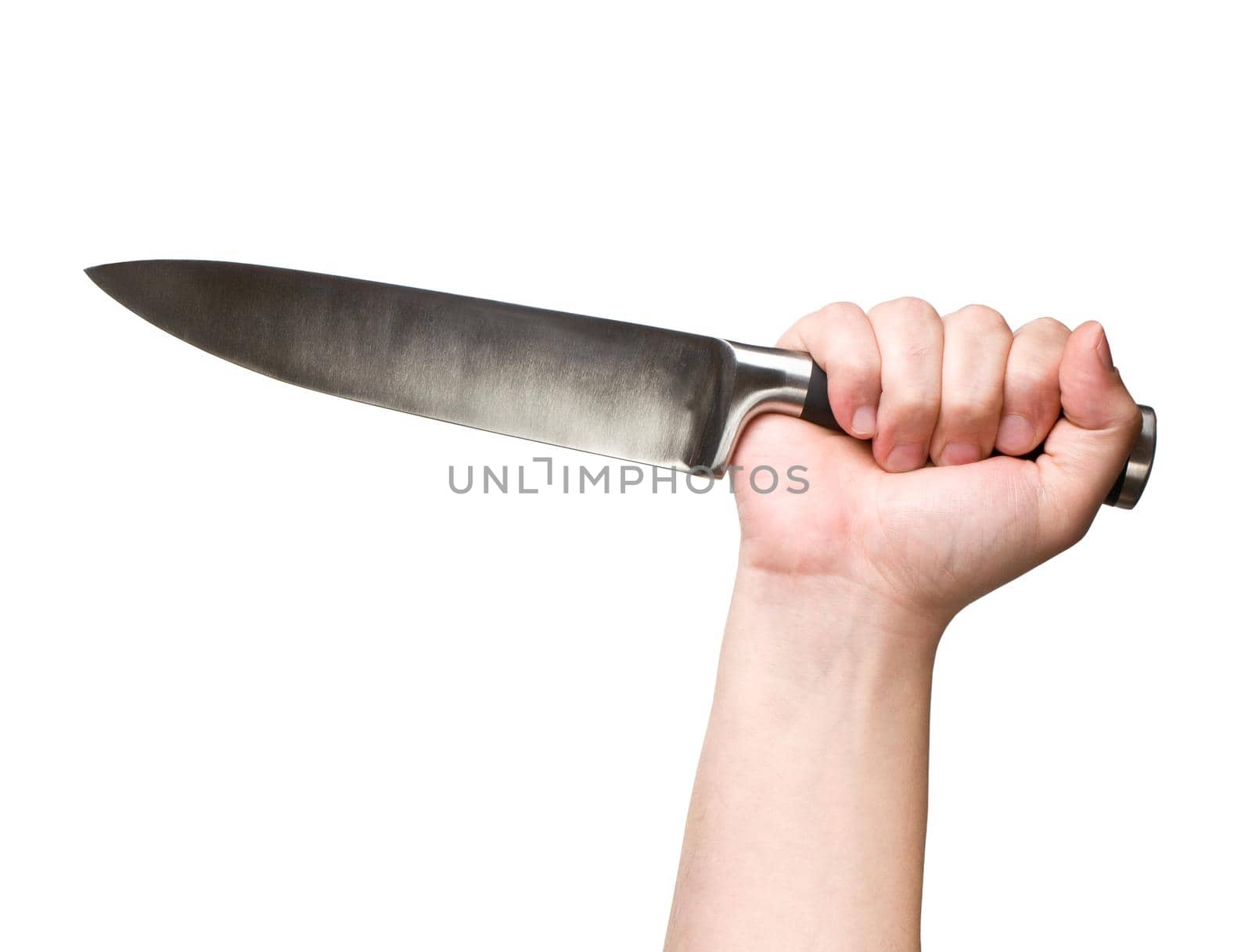 Chief steel knife in the hand isolated over white background