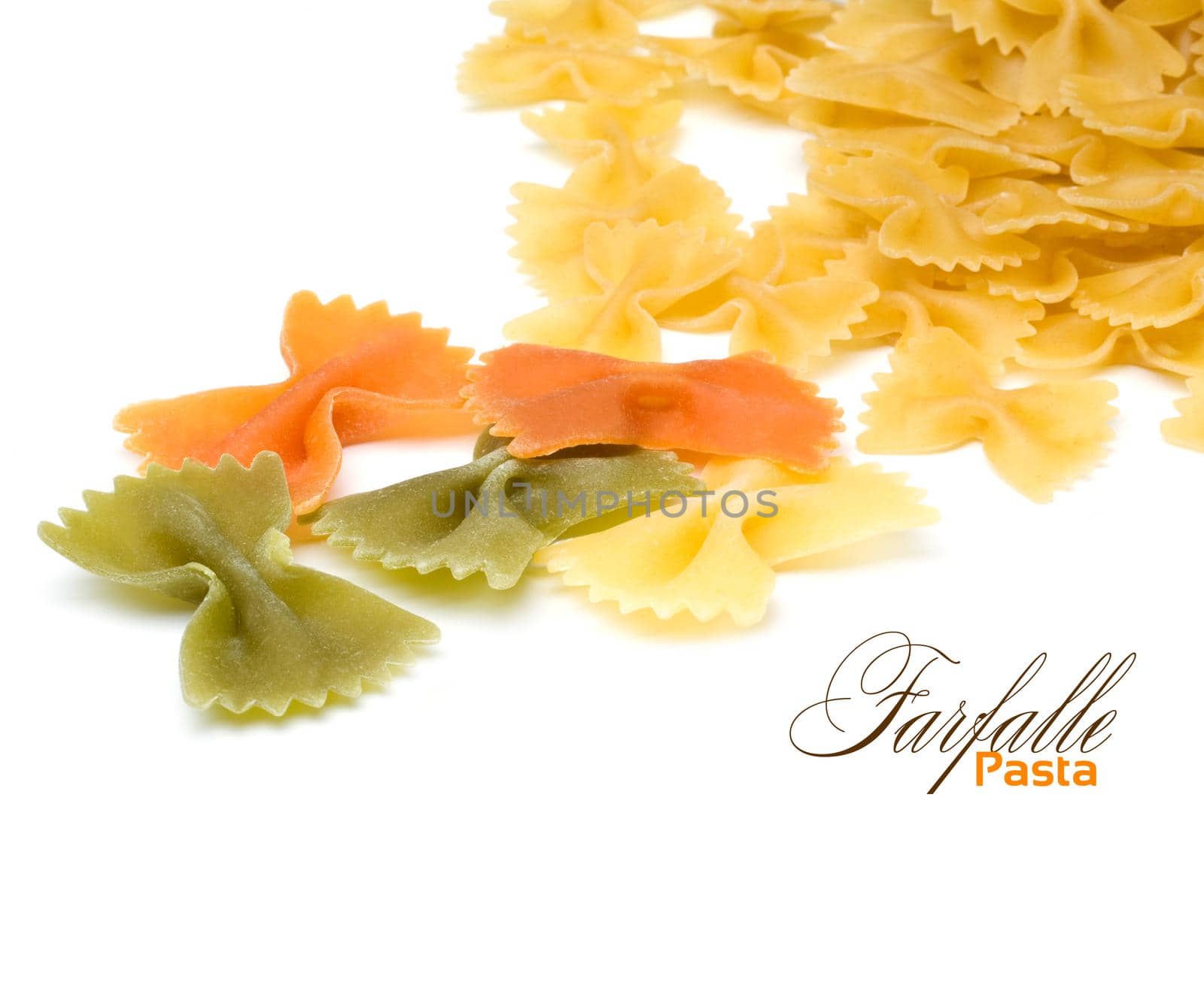 Farfalle pasta close up on white 