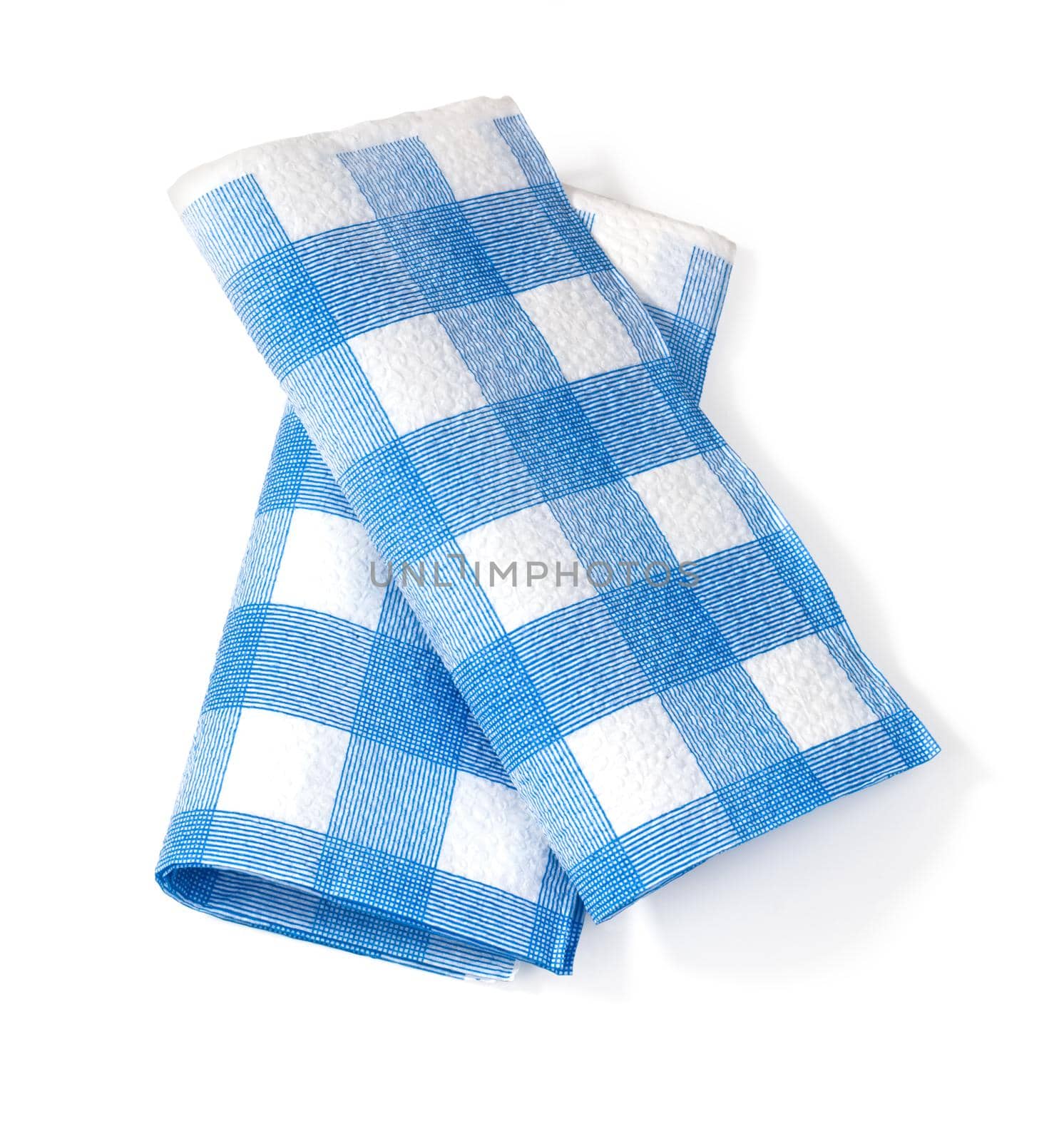 white napkin in the isolation of the blue square on a white background