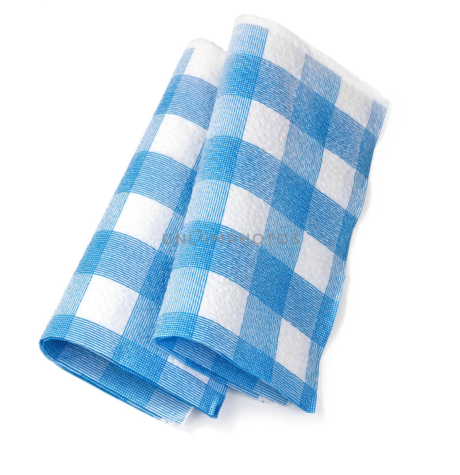 white napkin in the isolation of the blue square on a white background