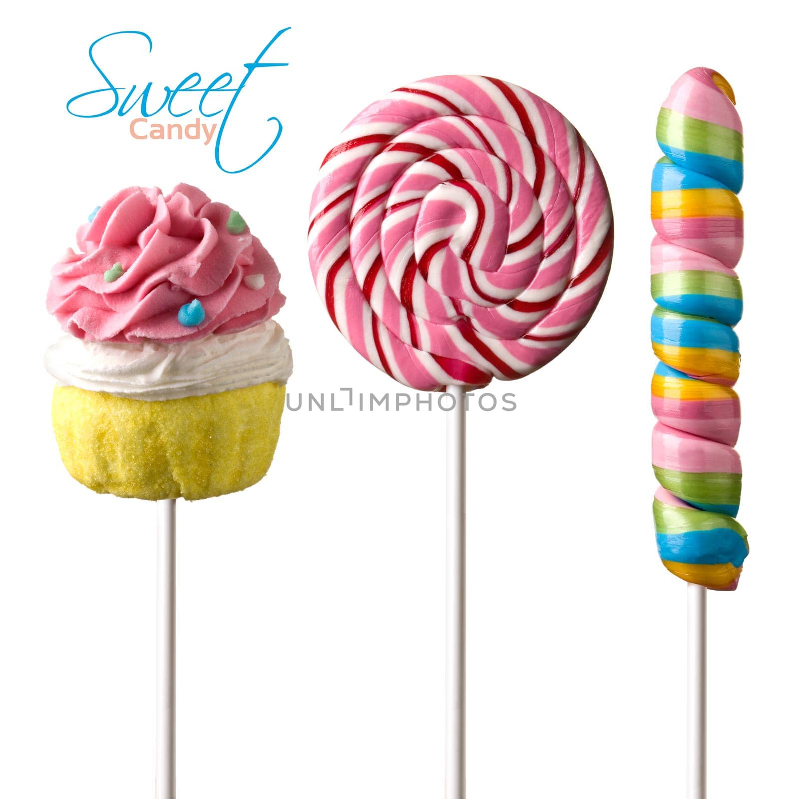 retro style colorful  lollipop on white background