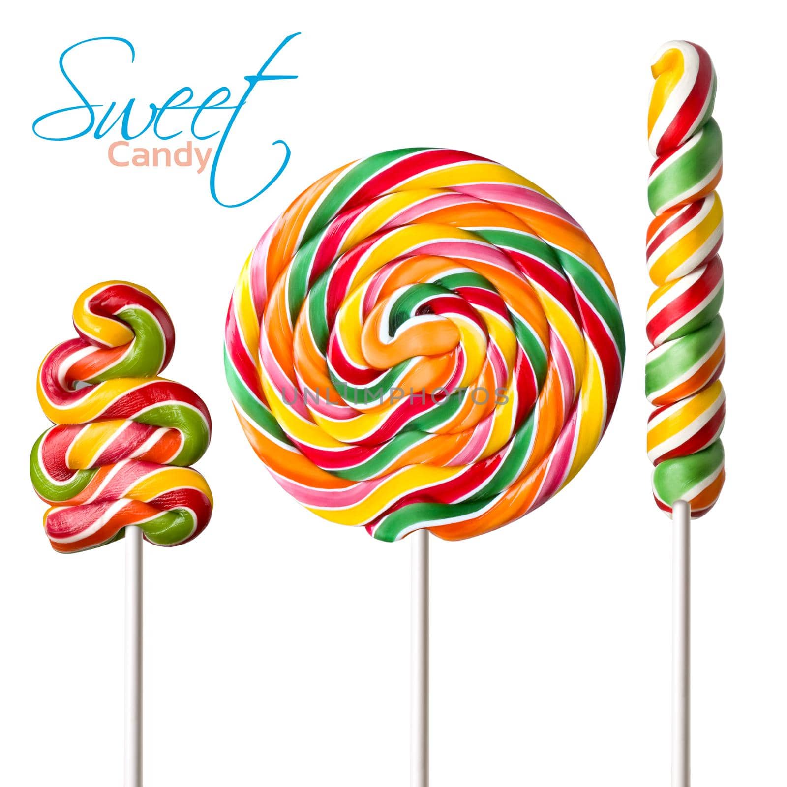 retro style colorful  lollipop on white background