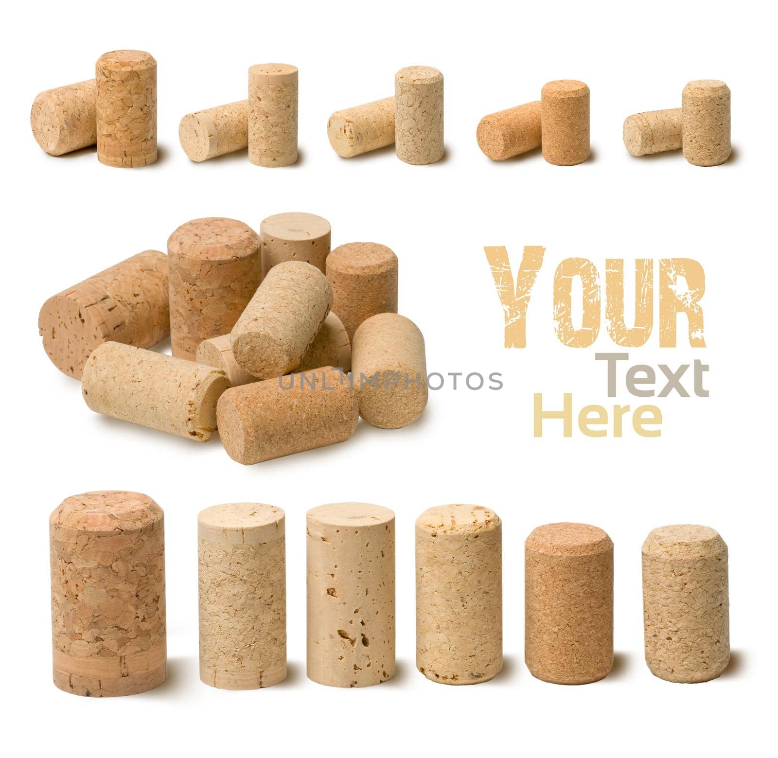 wine corks set  isolated on white