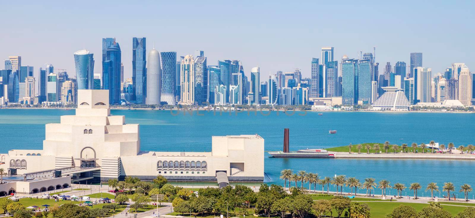 Panoramic skyline of Doha. Doha, Qatar.