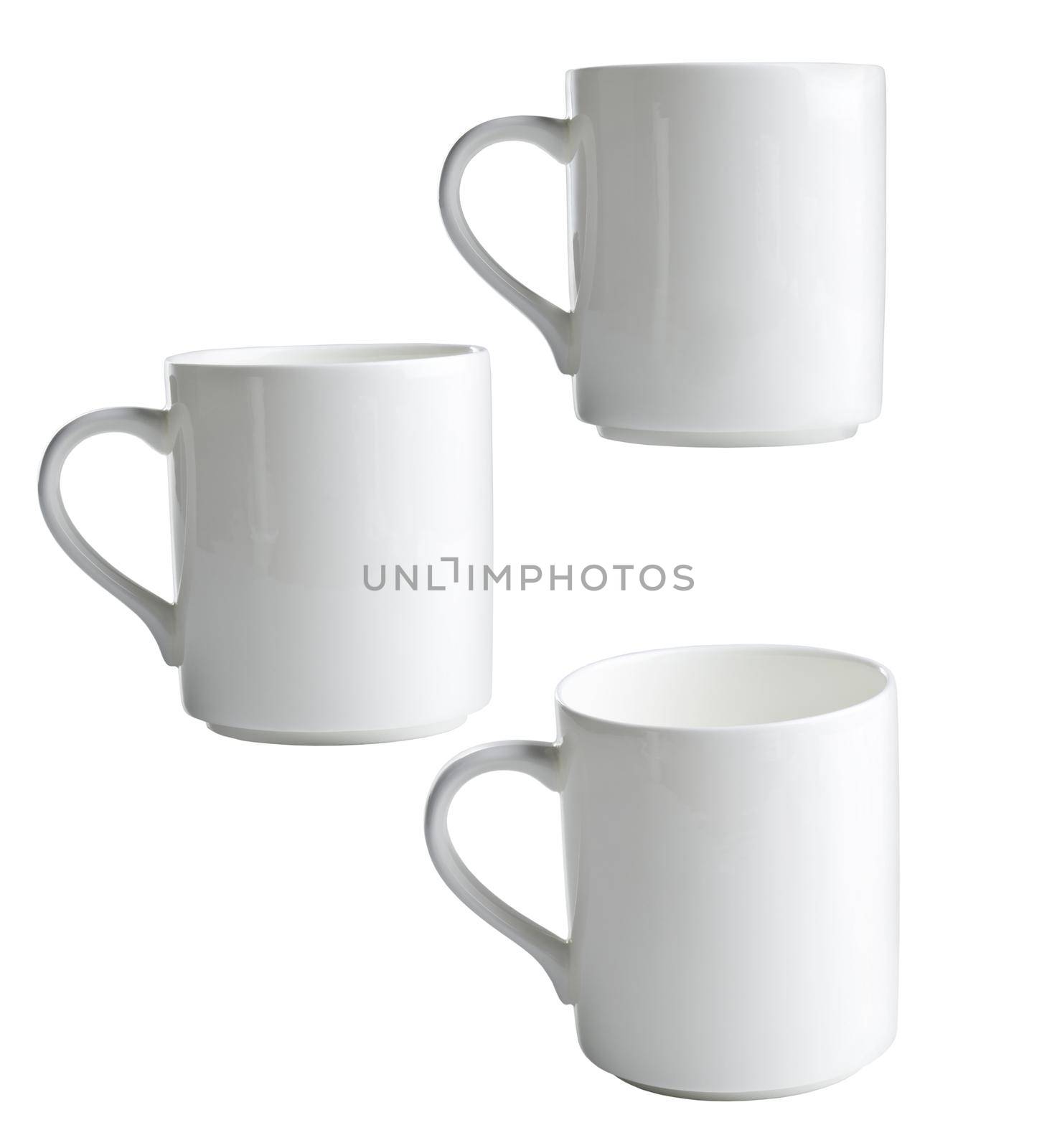 collection white coffee cups on white background. 