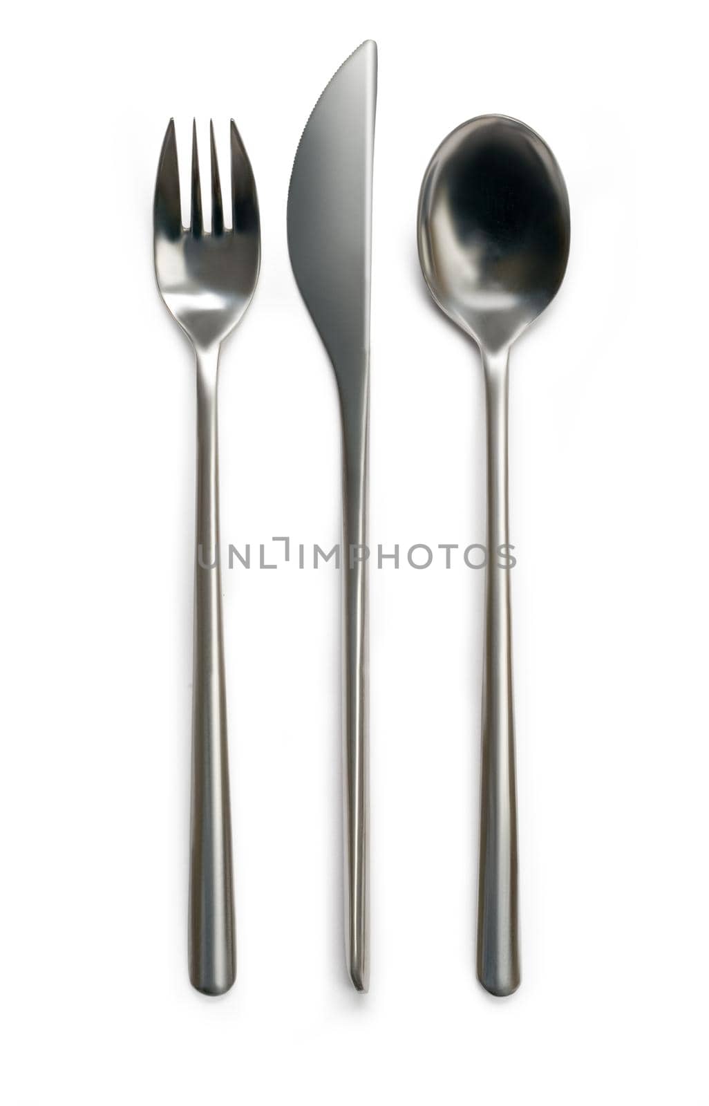 Cutlery set with Fork, Knife and Spoon on white background