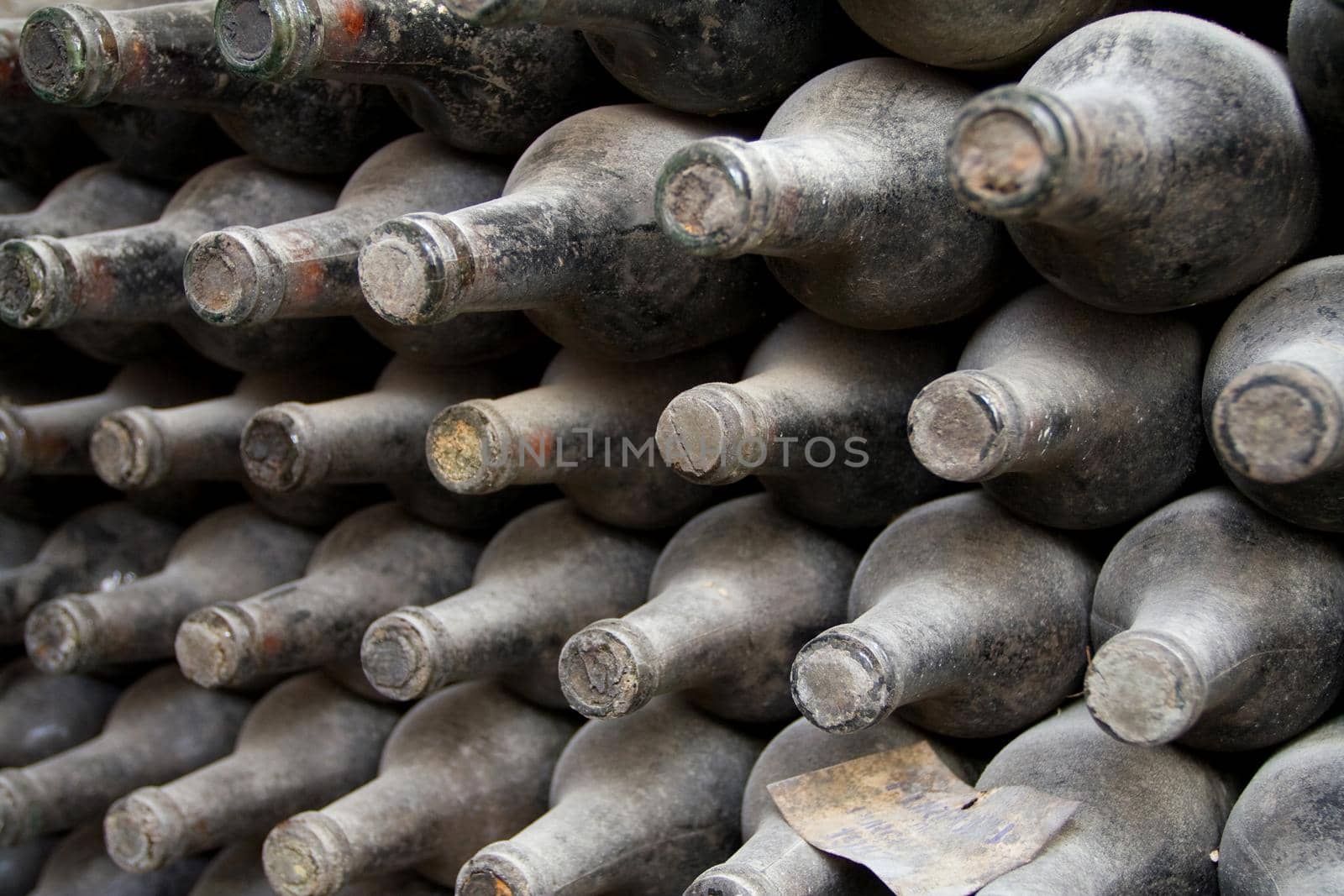 vineyard cellar with old bottles