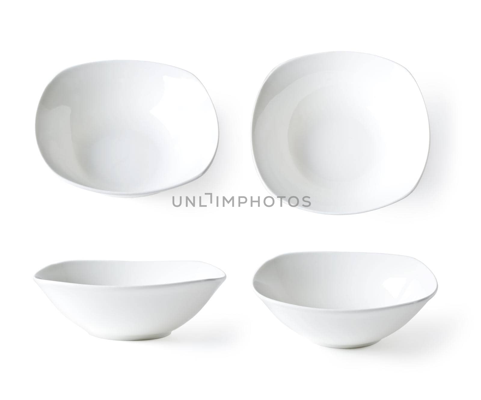 set of empty white plate on the white background