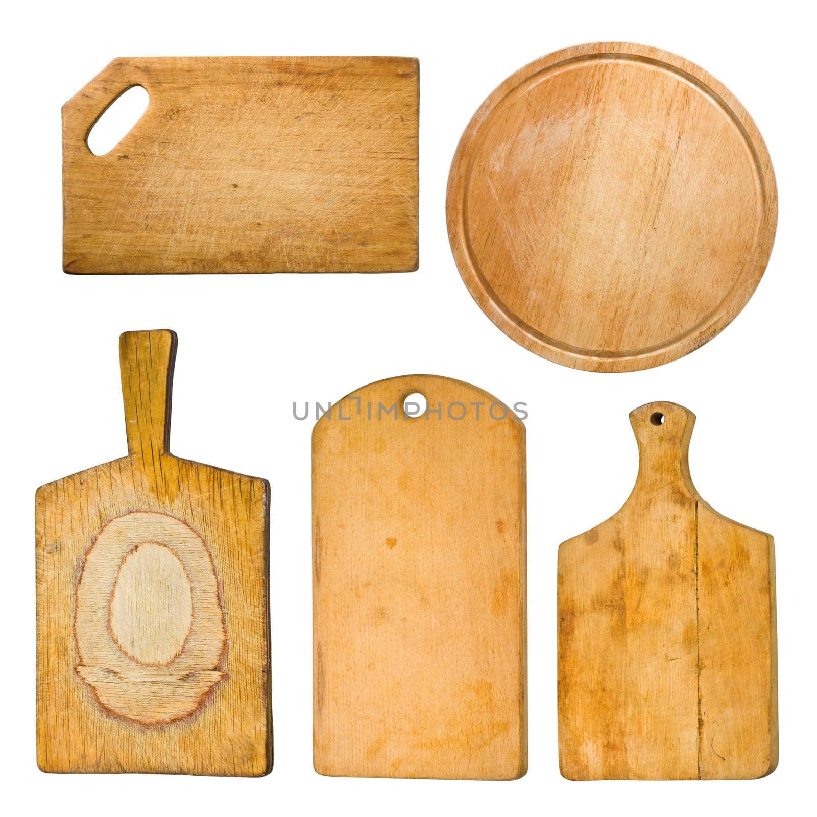 set of chopping different  old  boards isolated on white 