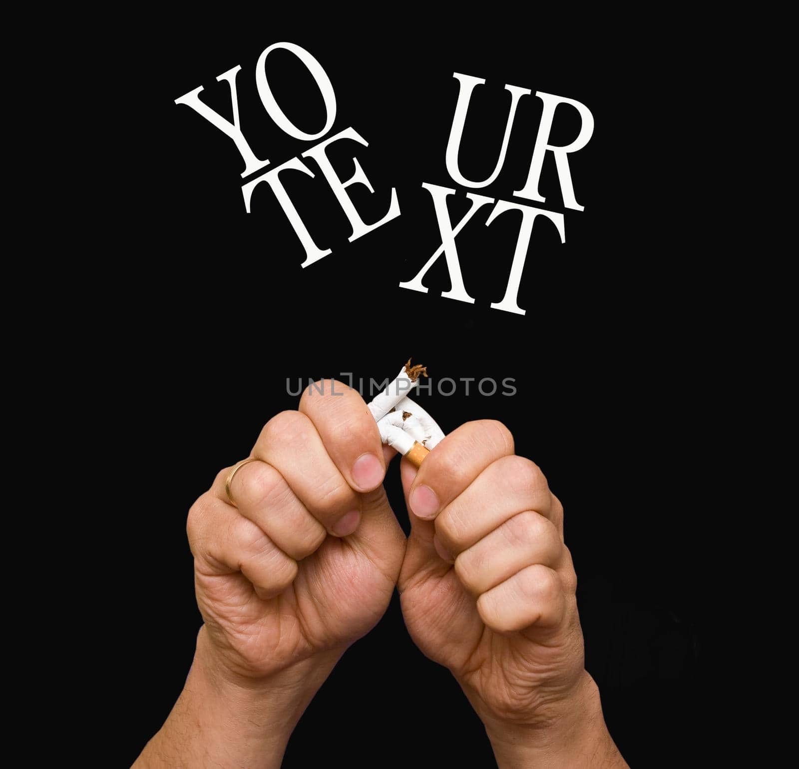 The man with the power of breaking a cigarette on a black background