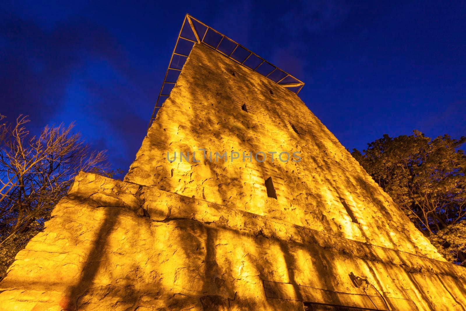 Black Tower in Brasov at night. Brasov, Brasov County, Romania.