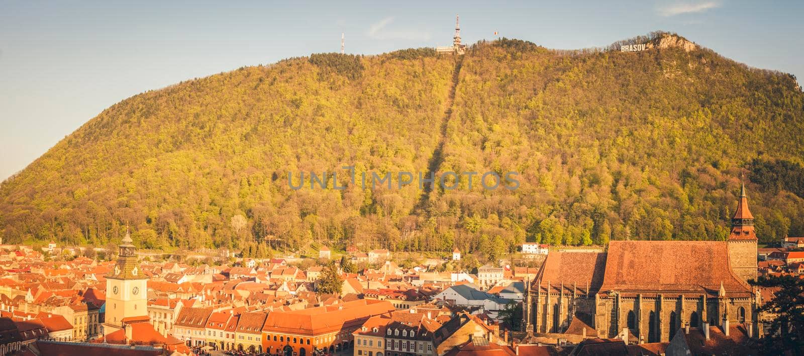 Architecture of Brasov - panoramic view. Brasov, Brasov County, Romania.