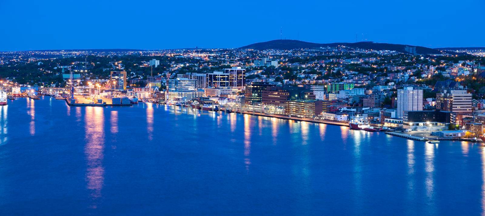 Panorama of St. John's at night. St. John's, Newfoundland and Labrador, Canada.