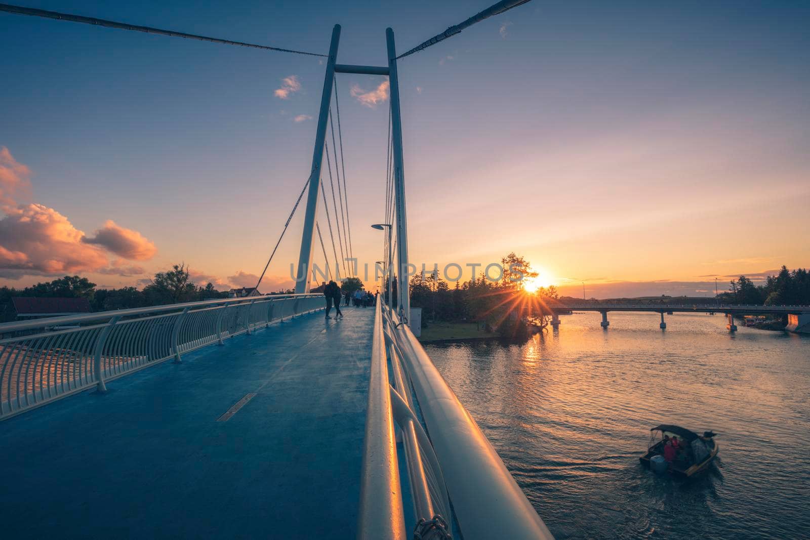 Pedestrian Bridge in Mikolajki. Mikolajki, Warmian-Masurian, Poland.