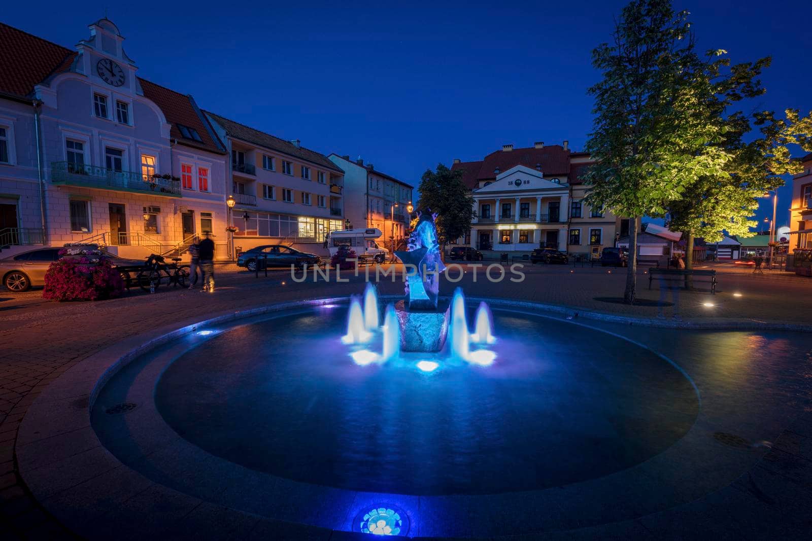 Main Square in Mikolajki. Mikolajki, Warmian-Masurian, Poland.