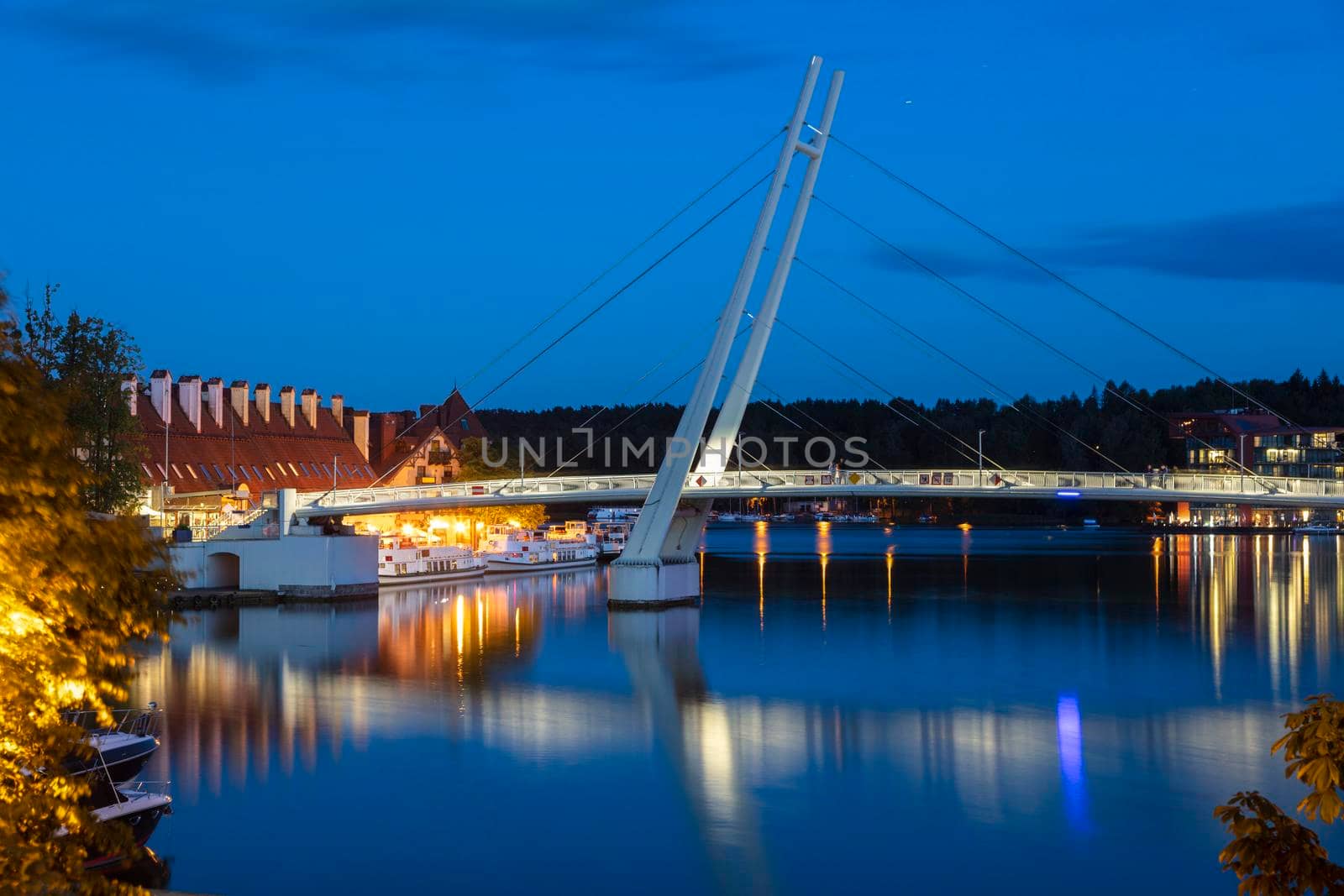 Pedestrian Bridge in Mikolajki. Mikolajki, Warmian-Masurian, Poland.