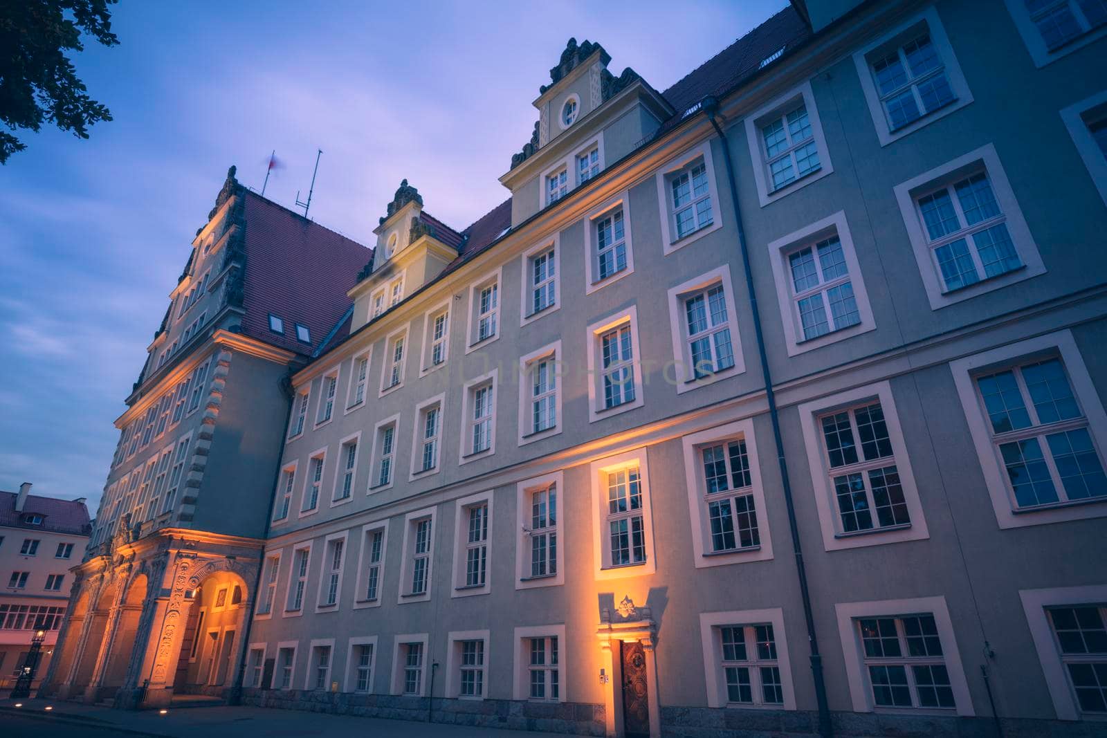 Courthouse in Elblag at night. Elblag, Warmian-Masurian, Poland.